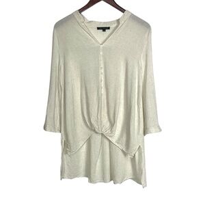 For Cynthia Linen Blend Blouse w/ High-Low Hem and Decorative Front Twist Size M